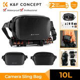 K&F Concept 12L/10L Camera Sling Bag Waterproof Travel Photography Shoulder Bag For Canon Sony DSLR Camera Case Tripod Holder