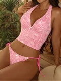 S - XL Flower Printed V Neck Halter Bikini Female Swimsuit Women Swimwear Bather Bathing Suit Swim Two-pieces Bikini set K8125