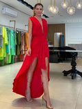 Foridol Women Summer OL Sleeveless Tank Party Dress Deep V Neck Backless Maxi Casual Vestidos De Fiesta Irregular Sexy Dress