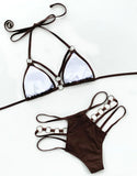 2025 Sexy Halter Strappy Metal Rings Bikini Women Swimwear Female Swimsuit Two-pieces Bikini set High Cut Bathing Suit Swim Lady