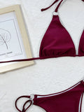 Women Solid Halter Bikini Sets Two Pieces Swimsuit Wine Red and Brown Swimwear 2024 Micro Bikini Biquini Conjunto De Bikini