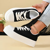 Korean Round Toe Platform Sneakers Women 2026 Autumn Lace Up Thick Bottom Vulcanized Shoes Woman Plus Size 43 Non Slip Sneakers