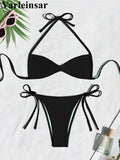 XS - L Halter High Leg Cut Bikini Female Swimsuit Women Swimwear Two-Pieces Bikini Set Strappy Bather Bathing Suit Swim V8276