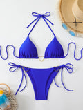 Triangle Halter String Thong Bikinis 2026 Women Sexy Swimsuit Solid Heart Swimwear Female Bathers Bathing Swimming Swim Suit