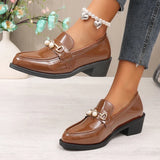 Office Ladies Patent Leather Oxford Shoes Plus Size 43 Pointed Toe Thick Heel Pumps Women British Style Slip On Student Shoes