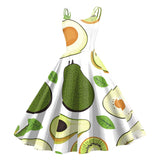 Retro Rockability Party Prom Dresses For Women Vintage Fashion Fruit Print Sleeveless A Line Dress Elegant Summer Evening Dress