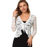 Lace Bolero for Women Tie Front Ruffle Hem Cardigan Long Sleeve Cover Up Jacket Formal Office Sheer Crop Shrug