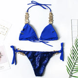 Shiny Sequins Rhinestone Diamond Bikini Women Swimsuit Female Swimwear Two Pieces Bikini Set Halter Bather Bathing Suit Swim
