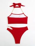 DEKA Women Push Up Metal Chain Neck Bikini Set Shoulder Straps High Waist Bottom Swimwear Women Swimming Beach Bathing Suit