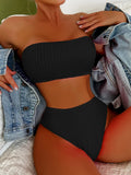 Wrinkled Bandeau Bikinis Female Swimsuit High Waist Bikini Women Swimwear Two-pieces Bikini Set Bather Bathing Suit Swim Lady