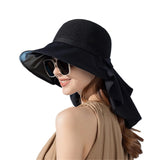 Women's Sun Hat with Neck Flap Solid Stylish Foldable Wide Brim Beach Hat for Outdoor Hiking