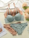 High Quality Sexy Lingerie Set For Women's Lace Up Steel Ring Push Ups 2-piece Set For Daily Underwear Set A2127