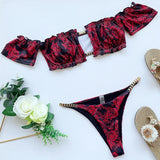Ruffled Frilled Off Shoulder Bikini Women Swimsuit Female Swimwear Two Pieces Bikini Set Bandeau Bather Bathing Suit Swim Lady