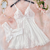 V-neck Luxury Pajama Set With Thong Women Nightgown For Sleeping Hot Femme Sleepwear Summer Sleeveless Sleep Dress Holiday Gifts