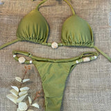 Shiny Halter High Leg Cut Beads Bikini Women Swimwear Female Swimsuit Two-pieces Bikini Set Padded Bather Bathing Suit Swim Lady