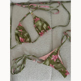New Boho Style Floral Pattern Women's Micro Bikini Set Bead Decor Swimsuit Sexy Backless Bandage Swimwear Bathing Suit Beachwear