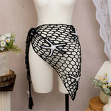 New 3D Star Hollow Out Crochet Knitted Sarong Pareo Beach Dress Beach Wear Beachwear Beach Cover Up Cover-upsFemale Women V7309