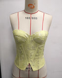 Sexy Yellow Woven Rose Jacquard Tank Top Women Strapless Steel Ring Slim Fit Fishbone Vest Summer Back Criss Cross Party Corset