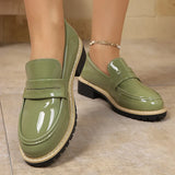 Patent Leather Thick Heels Loafers Women Spring New Mixed Color Med Heel Office Pumps Woman Plus Size 43 Slip On Single Shoes