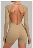 Women's Yoga Jumpsuits Sports Fitness Hip-lifting Long-sleeved Backless Running Training Workout Gym Shorts One-piece Bodysuits