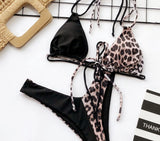 2026 Sexy Bikini Women Swimwear Swimsuit Leopard Patchwork Double-rope Halter Bikinis Set Bathing Suit Beach Bikinis Para Mujer