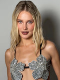 YOUR BUMP CURVE Handmade crystal bra flower embroidery inlaid metal rhinestones short top sexy women beach pool yacht sea party