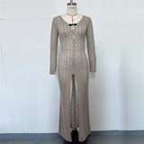 3 Colors Long Sleeve Cut Out Crochet Knitted Tunic Beach Cover Up Cover-ups Beach Dress Beach Wear Beachwear Female Women K6536
