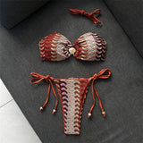 Printed Halter Bandeau Bikini Female Swimsuit Women Swimwear Two-Pieces Bikini Set High Leg Cut Bather Bathing Suit Swim V8338