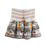 Batwing Sleeve Women Autumn Embriodery Paisley Print Skirt Set Outfits V Neck Button Tiered Mini Skirt Dress Suit Vintage Set