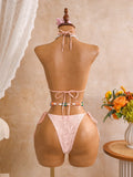 Sexy Mesh Cover Up 3 Piece Bikini Set 2026 Women White Metal Circle Push Up Bra Thong Swimwear Holiday Bathing Suit Swimsuit