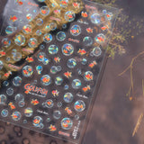 5D Deep Sea Fish Nail Art Stickers Shimmery Bubble Colorful Marine Life Nail Decals Summer Ocean Self Adhesive Manicure Decal