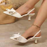 French Style Bowknot Mules Sandals Women Fashion Slip On High Heel Sandals Woman Plus Size 43 Pointed Toe Party Shoes Ladies