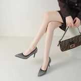 Women 8CM Pointed Toe High Heels Slip on Stiletto Pumps Dress Party OL Office Classic Stripes Single Shoes Gold Silver New 2026