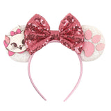 Kawaii Disney Mickey Mouse Ears Headbands For Girls Marie Cat Hairbands Headwear Adults Women Sequined 5" Bows Hair Accessories