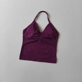 Women's Backless Yoga Sports Vest Neck Hanging Sexy Fitness Pilates Tight Long Top Gathered Sports Bra for Yoga