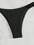 Front Knotted Metal Strap Ribbed Bikini Women Swimwear Female Swimsuit Two Pieces Bikini Set High Cut Bathing Suit Swim Beach
