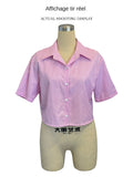Y2K Style Pink Striped Crop Blouse for Women Short Sleeve Lapel Button-Up Women's Shirt Back Tie Top Lady Summer Casual Outfit
