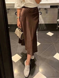 Women's Summer High Waist Skirt Solid Color Long Satin Skirt for Travel, Beach, Shopping