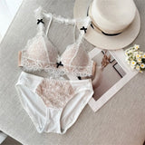 Deep V Halter Neck Bra Set French Style, Lace Push Up Bralette for Small Chest, Sexy Wireless Triangle Bra Set MOYISU Sexy Tushy