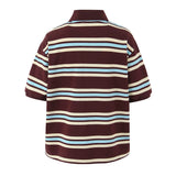 Foridol Burgundy Striped Casual Women T-shirt Summer Loose Polo Shirts Buttons New Female Tops Blouse White Tops Spring Shirt