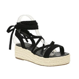 2024 Big Size 43 Women's Comfy Walking Wedge Espadrilles Sandals Summer Leisure Round Toe Platform Ankle Strap Shoes