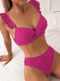 Wrinkled Ruffle Frilled Bra Cup Bikinis 2026 Female Swimsuit Women Swimwear Two Pieces Bikini Set Push Up Beachwear Bathing Suit