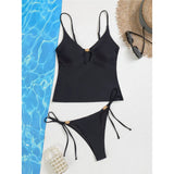 XS - L V Neck Tankini Cut Out Bikini Women Swimwear Female Swimsuit Two-pieces Bikini set Padded Bather Bathing Suit Swim V7839