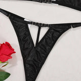 Toucheart Sexy Hollow Out Halter Chain Lingeries Bra Set Exotic Glossy Pu Leather Set Underwear For Women Bra Set Sexy Lingerie