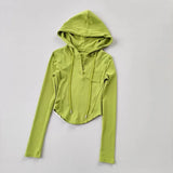 Women's Slim Fit Long Sleeve Hooded Yoga Sports Top Korean Casual Thread Sportswear Active Lifestyle Comfortable Gym Workout Top