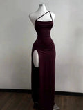 Sexy Hot Girls Slim Spaghetti Strap Long Dresses Women Solid Color Backless Package Hip Bodycon Slit Dress Party Club Vestidos