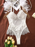 Fashionable New Sexy Lace Spliced Flower Embroidery Mesh Backless Deep V Suspenders Sleeveless Bodysuits Charming Casual H2F1