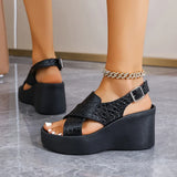 Gold Snake Pattern Wedge Heeled Sandals Women 2026 Summer Chunky Platform Sandles Woman Thick Bottom Back Strap Rome Sandalias