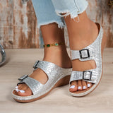 Lightweight Double Buckle Platform Sandals Women Gold Silver Summer Wedge Heeled Sandals Woman Open Toe Thick Sole Sandles 2026