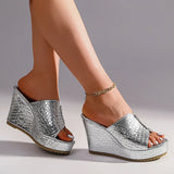 Women's Gold Wedges Sandals Summer 2026 Fashion Peep Toe Thick Platform Sandles Women Plus Size 42 Chunky Heels Slippers Woman